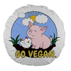 Go Vegan - Cute Pig And Chicken Large 18  Premium Flano Round Cushions