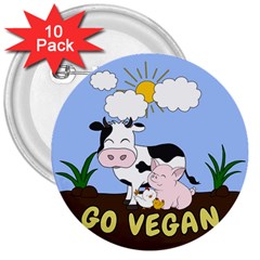 Friends Not Food - Cute Cow, Pig And Chicken 3  Buttons (10 Pack) 