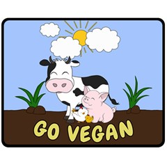 Friends Not Food - Cute Cow, Pig And Chicken Double Sided Fleece Blanket (medium)  by Valentinaart