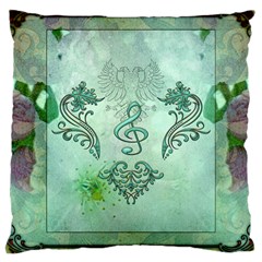 Music, Decorative Clef With Floral Elements Large Cushion Case (two Sides) by FantasyWorld7
