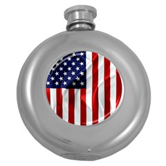 American Usa Flag Vertical Round Hip Flask (5 Oz) by FunnyCow