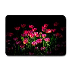 Pink Tulips Dark Background Small Doormat  by FunnyCow