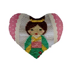 Cross Stitch Kimono Standard 16  Premium Flano Heart Shape Cushions