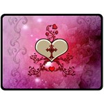 Wonderful Hearts With Floral Elements Double Sided Fleece Blanket (Large)  80 x60  Blanket Back
