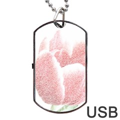 Tulip Red And White Pen Drawing Dog Tag Usb Flash (one Side) by picsaspassion