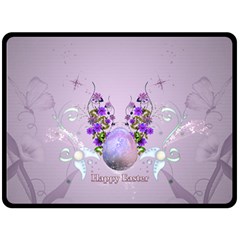 Happy Easter, Easter Egg With Flowers In Soft Violet Colors Double Sided Fleece Blanket (large)  by FantasyWorld7