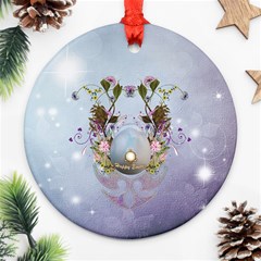 Easter Egg With Flowers Ornament (round) by FantasyWorld7