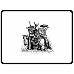 Odin On His Throne With Ravens Wolf On Black Stone Texture Double Sided Fleece Blanket (large)  by snek