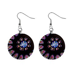 Rosette Stained Glass Window Church Mini Button Earrings