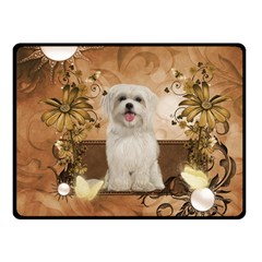 Cute Maltese Puppy With Flowers Fleece Blanket (small) by FantasyWorld7