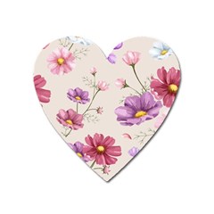 Vector Hand Drawn Cosmos Flower Pattern Heart Magnet by Sobalvarro