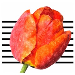 Tulip Watercolor Red And Black Stripes Wooden Puzzle Square