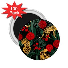 Seamless-pattern-with-leopards-and-roses-vector 2 25  Magnets (100 Pack)  by Sobalvarro