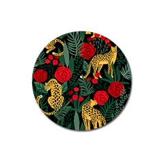 Seamless-pattern-with-leopards-and-roses-vector Magnet 3  (round) by Sobalvarro