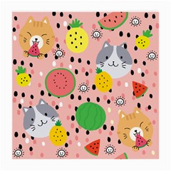 Cats And Fruits  Medium Glasses Cloth (2 Sides) by Sobalvarro