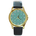 Tiles Round Gold Metal Watch