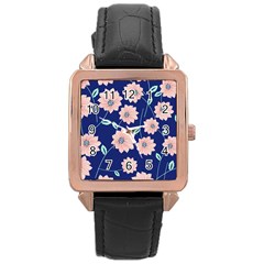Floral Rose Gold Leather Watch  by Sobalvarro