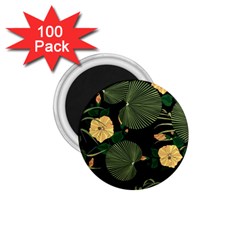 Tropical Vintage Yellow Hibiscus Floral Green Leaves Seamless Pattern Black Background  1 75  Magnets (100 Pack)  by Sobalvarro