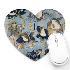 Famous Heroes Of The Kabuki Stage Played By Frogs  Heart Mousepads by Sobalvarro