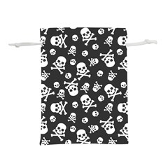 Skull And Cross Bone On Black Background Lightweight Drawstring Pouch (m)