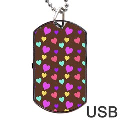 Colorfull Hearts On Choclate Dog Tag Usb Flash (one Side) by Daria3107