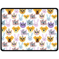 Funny Animal Faces With Glasses On A White Background Double Sided Fleece Blanket (large)  by SychEva