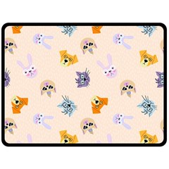 Funny Animal Faces With Glasses Cat Dog Hare Fleece Blanket (large)  by SychEva