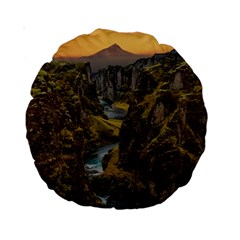 Landscape-cannon-river-mountain Standard 15  Premium Round Cushions by Sudhe