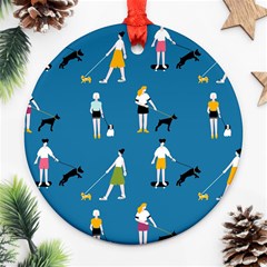 Girls Walk With Their Dogs Ornament (round) by SychEva