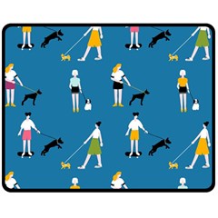 Girls Walk With Their Dogs Double Sided Fleece Blanket (medium)  by SychEva