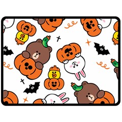 Illustration Pumpkin Bear Bat Bunny Chicken Fleece Blanket (large)  by Sudhe