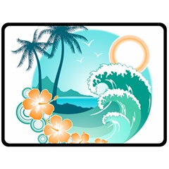 Paradise Heaven Holiday Beach Orange Ocean Double Sided Fleece Blanket (large)  by Jancukart