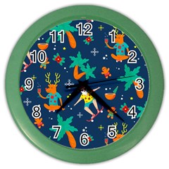 Colorful Funny Christmas Pattern Color Wall Clock by Uceng