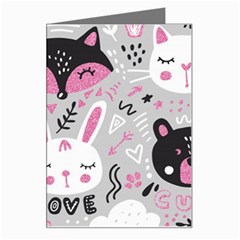 Big Set With Cute Cartoon Animals Bear Panda Bunny Penguin Cat Fox Greeting Card