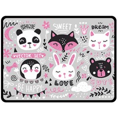 Big Set With Cute Cartoon Animals Bear Panda Bunny Penguin Cat Fox Fleece Blanket (large) by Bedest