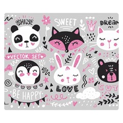 Big Set With Cute Cartoon Animals Bear Panda Bunny Penguin Cat Fox Two Sides Premium Plush Fleece Blanket (small) by Bedest