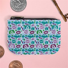 Teal Bright Pattern With Funny Cat And Dog Mini Coin Purse by CoolDesigns