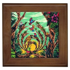 Monkey Tiger Bird Parrot Forest Jungle Style Framed Tile by Grandong