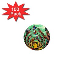 Monkey Tiger Bird Parrot Forest Jungle Style 1  Mini Magnets (100 Pack)  by Grandong