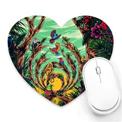 Monkey Tiger Bird Parrot Forest Jungle Style Heart Mousepad by Grandong