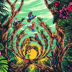 Monkey Tiger Bird Parrot Forest Jungle Style Play Mat (square) by Grandong
