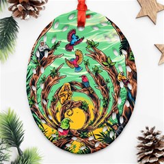 Monkey Tiger Bird Parrot Forest Jungle Style Oval Filigree Ornament (two Sides) by Grandong