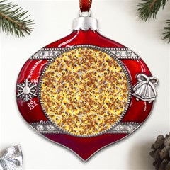Whimsy Chickens Pattern (ai) Metal Snowflake And Bell Red Ornament