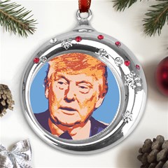 Orange Donald Trump Metal Snowflake Red Crystal Round Ornament by vintagetrump