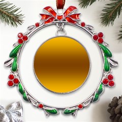 Amber Orange To Chocolate Brown Bilinear Gradient Metal X mas Wreath Ribbon Ornament by GradientsOmbre